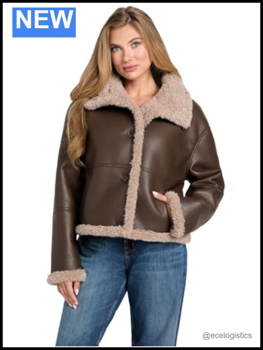 Faux Shearling Lined Faux Leather Cropped Coat